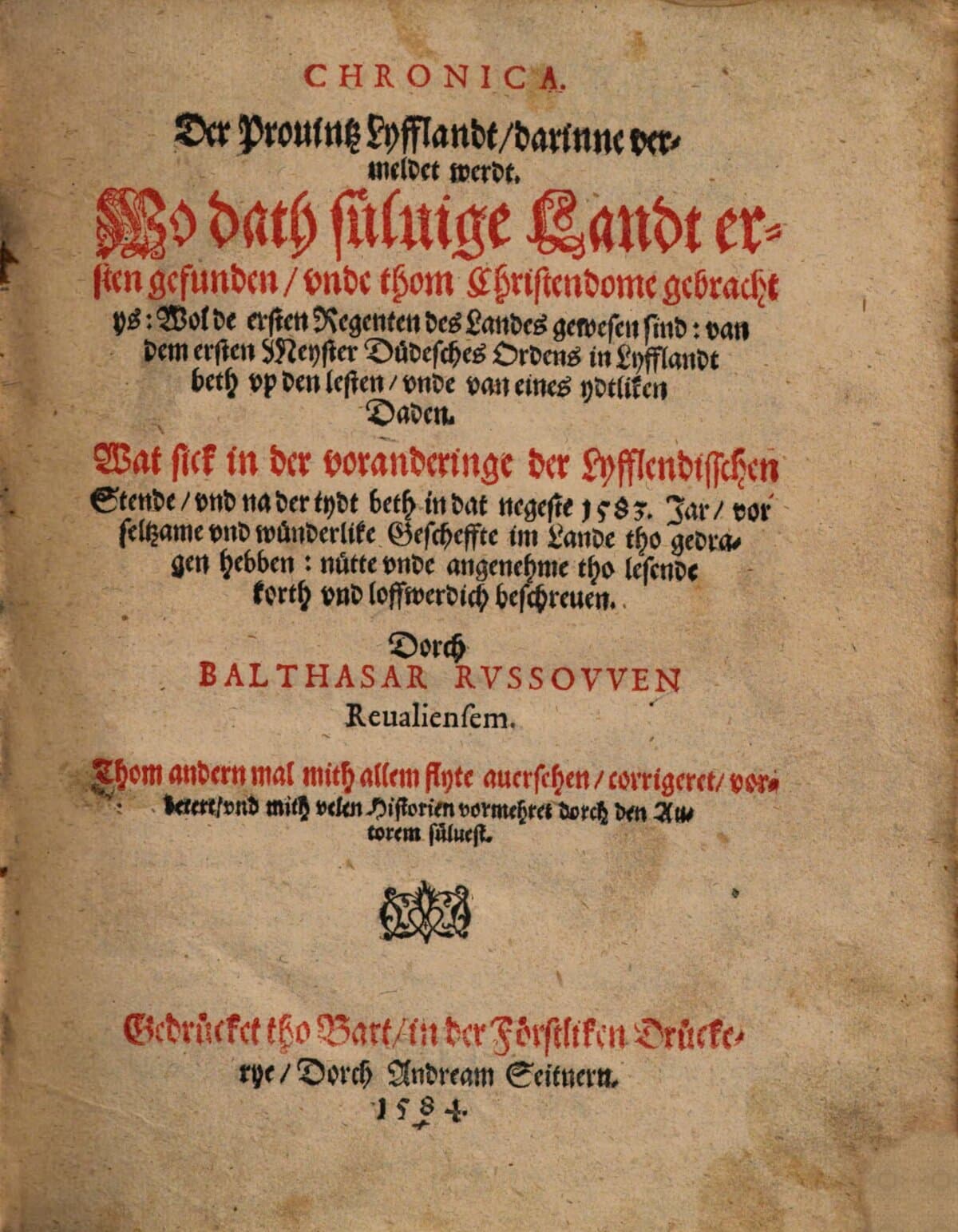 Russow 1584 — Title